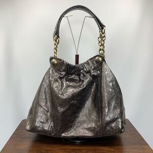 Cynthia Rowley Women's Metallic Snakeskin Pattern Gold Tone Hobo Bag Brown